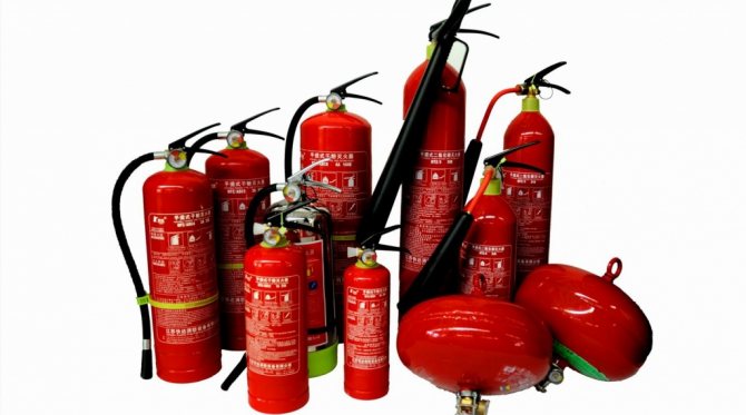 Different types of fire extinguishers. Each type has its own shelf life. 